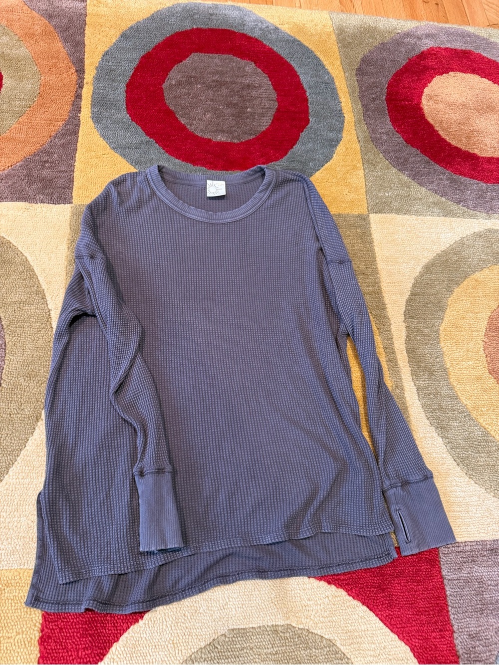 Offline by Aerie Grey Oversized Waffle Knit Long Sleeve Top Thumbholes Large